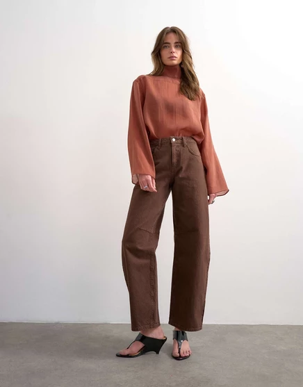 Джинсы с высокой посадкой Topshop Barrel шоколадного цвета chocolate