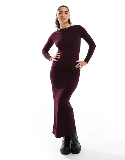Макси-платье Miss Selfridge из джерси с длинным рукавом сливового цвета plum