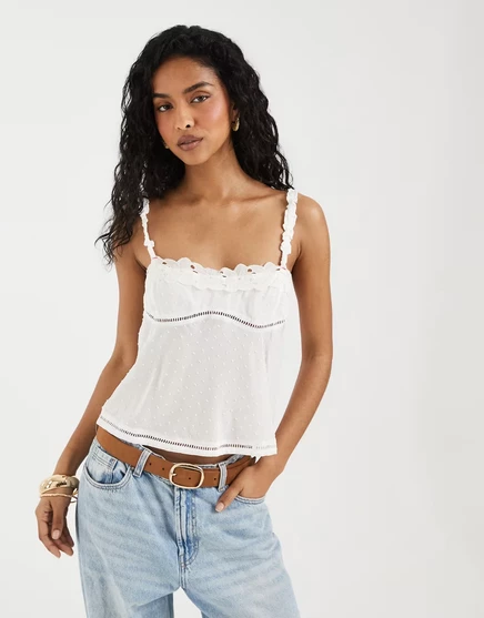 Женская майка Free People Little Love с кружевом, кремовая