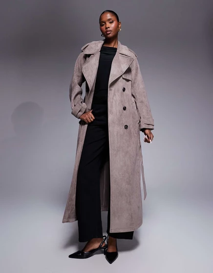 Женский тренч River Island двубортный, под замшу, удлиненный, с поясом, фиолетовый