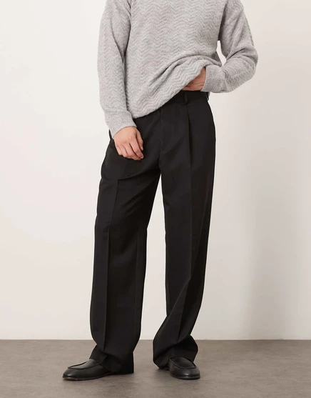 Элегантные широкие брюки ASOS DESIGN черного цвета со складкой спереди black