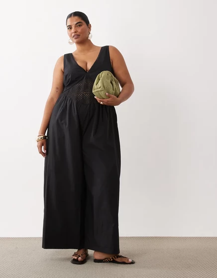 Женский комбинезон ASOS Curve с вязаной талией, черный