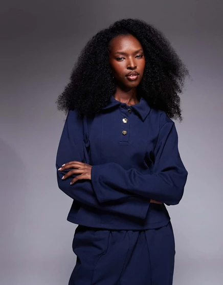 Топ с приталенной талией и длинными рукавами темно-синего цвета от ASOS DESIGN - часть комплекта navy