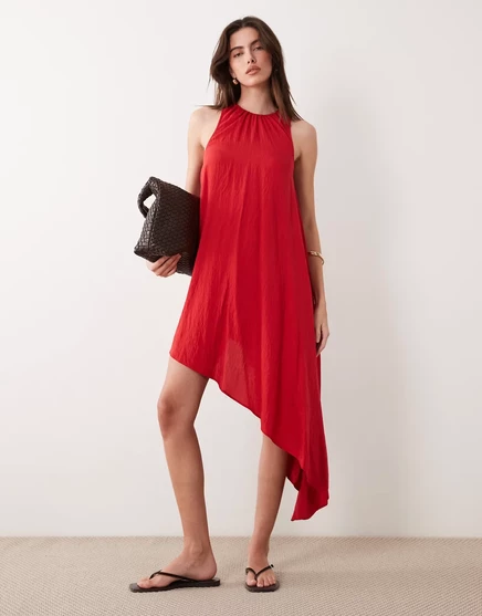 Женское мини-платье ASOS Design с асимметричным подолом, красное