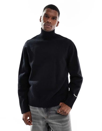 Черный свитер-водолазка с высоким воротом Jack &Jones oversize heavyweight black