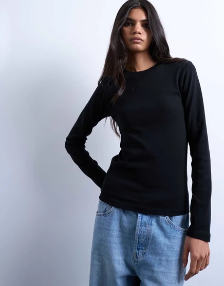 Лонгслив TopShop повседневный из хлопка, черный