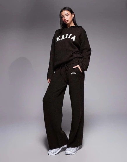 Женские широкие трикотажные брюки Kaiia, шоколадные