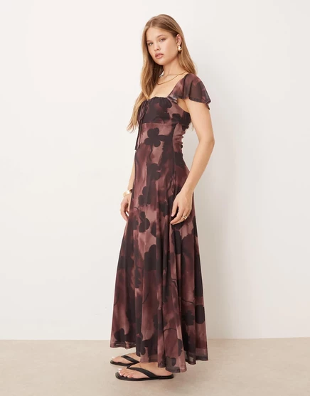 Платье макси ASOS DESIGN с рукавами-фонариками и цветочным принтом  floral print