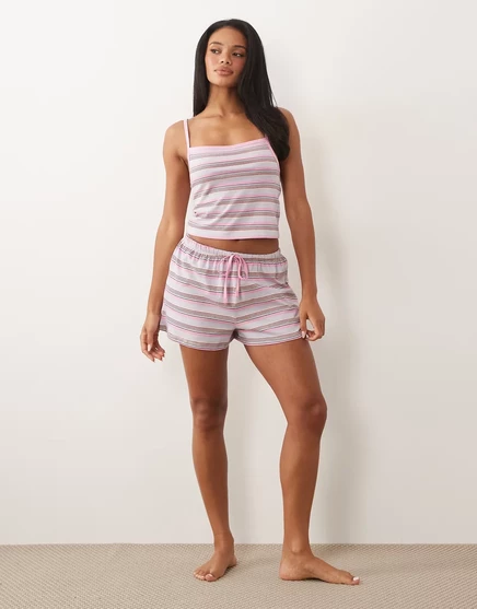 ДИЗАЙНЕРСКИЕ хлопковые пижамные шорты-флиппи в розовую полоску от ASOS DESIGN mix & сочетаются с розовой полосой