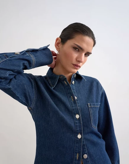 Женская джинсовая рубашка Topshop с кулиской, индиго