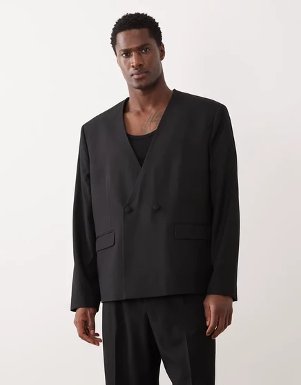 Мужской пиджак ASOS Design без воротника, черный