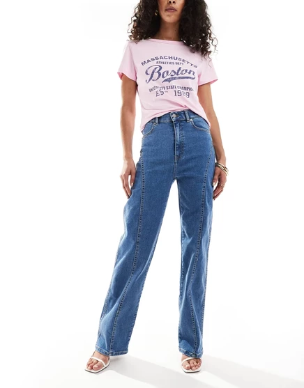 Джинсы Dr Denim Moxy с прямыми штанинами и округлым вырезом горловины цвета vale sky однотонного синего цвета средней плотности midwash blue