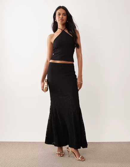 Женская кружевная макси-юбка ASOS Design с шлейфом, черная