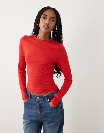 Женская футболка Miss Selfridge, длинный рукав, красная