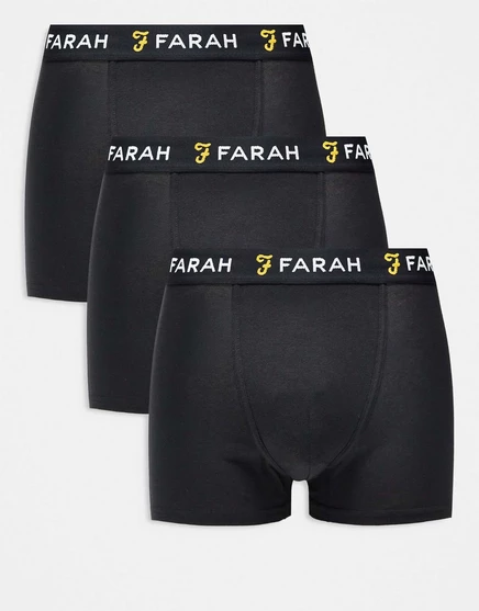 Черные боксеры Farah из 3-х комплектов с жаккардовым поясом и логотипом Farah black
