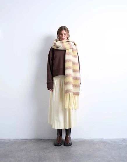 Полосатый шарф-одеяло Topshop Sydney зеленого и коричневого цветов green & brown
