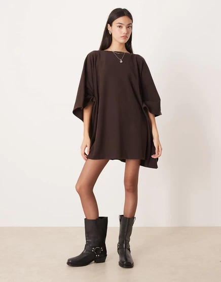 ДИЗАЙНЕРСКОЕ мини-платье-накидка ASOS из суперсофта шоколадного цвета chocolate