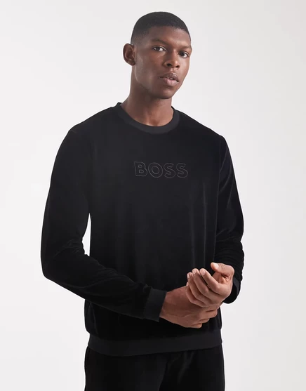 Велюровая толстовка для отдыха BOSS Bodywear черного цвета - часть комплекта черного цвета