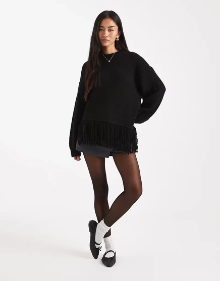 Черный свитер оверсайз с бахромой от ASOS DESIGN