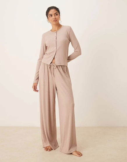Широкие брюки в рубчик кремового цвета от ASOS DESIGN lounge mix & match cream