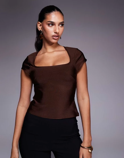ДИЗАЙНЕРСКИЙ бандаж ASOS, шапочка с рукавом и квадратным вырезом, топ шоколадного цвета chocolate