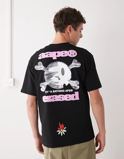 Стертая футболка свободного кроя Aape by A Bathing Ape x черного цвета black