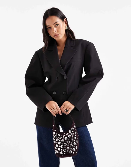 Двубортный блейзер с рукавами-коконами от ASOS DESIGN черного цвета, сшитый по индивидуальному заказу black