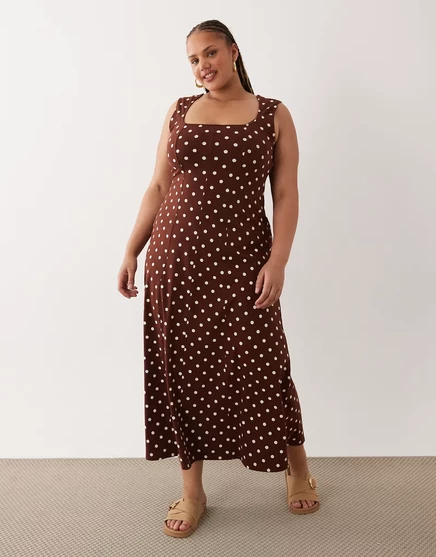 Женское платье миди ASOS Curve с квадратным вырезом, в горох