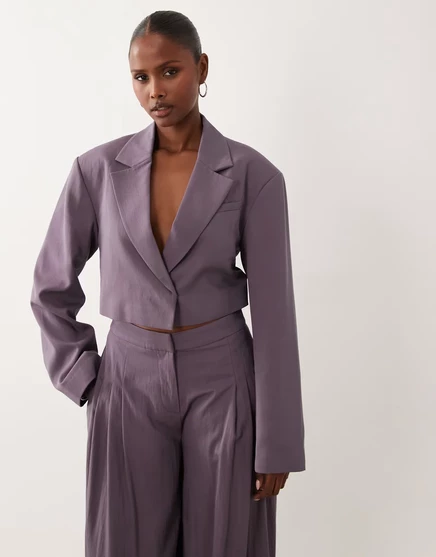 Приталенный блейзер с драпировкой и завязками на талии от ASOS DESIGN сиреневого цвета - часть комплекта mauve