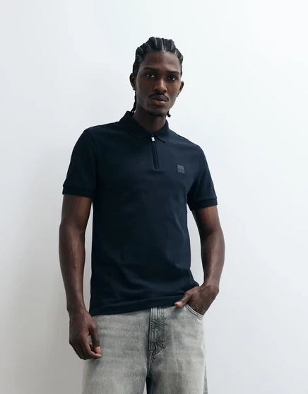 Рубашка поло из пике BOSS Orange passenger slim fit темно-синего цвета темно-синий