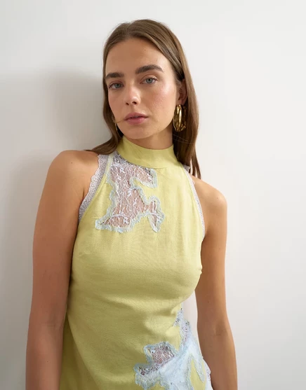Женский топ халтер TopShop Premium с контрастным кружевом, зеленый