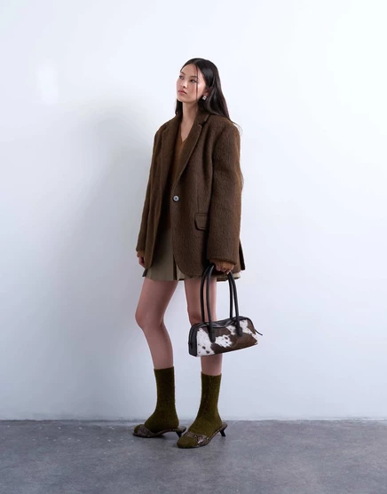 Женское длинное пальто-блейзер TopShop однобортное, шоколадное