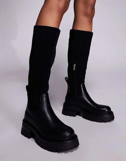 Черные сапоги до колена Simmi London Chorley на толстой подошве black pu