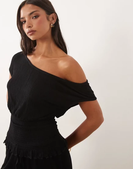Женский топ ASOS Design с открытыми плечами, жатый, черный