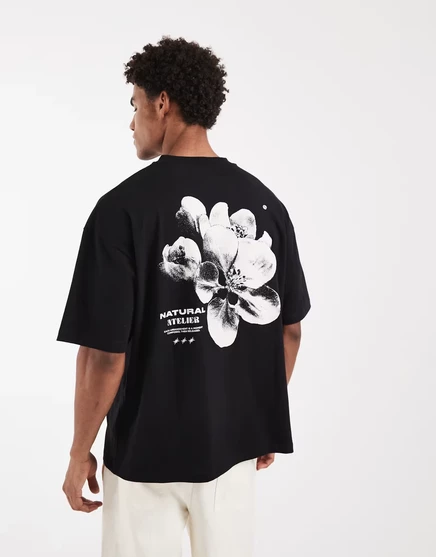 Мужская футболка ASOS оверсайз с цветочным принтом, черная