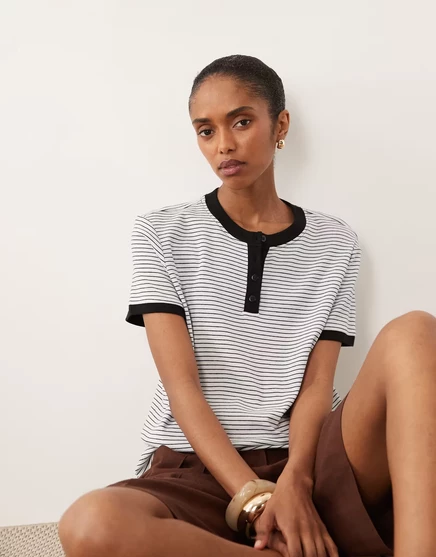 Женская футболка-хенли ASOS Design, черно-белая полоска