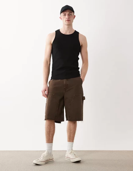 Мужские джинсовые карпентер-джорты ASOS Design, коричневые