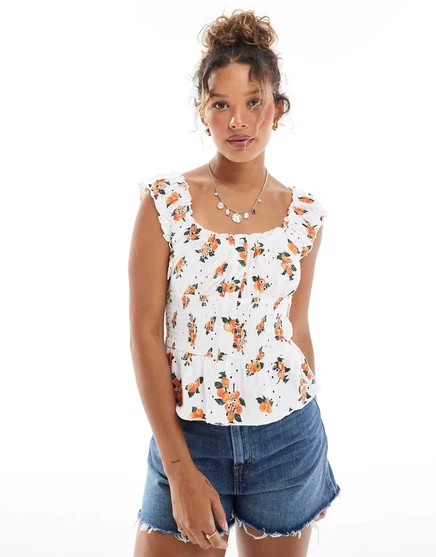 Топ для молочницы broderie на пуговицах от ASOS DESIGN с оранжевым принтом orange print