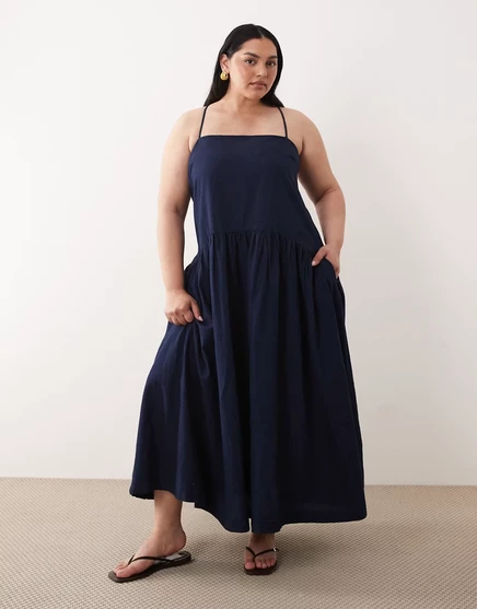 Женское миди-платье asos curve джинсовое с карманами, темно-синее