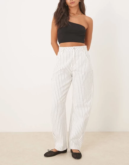 ДИЗАЙНЕРСКИЕ джинсы-бочкообразки ASOS с высокой талией в полоску цвета экрю ecru