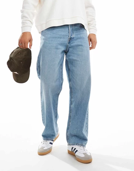 Мешковатые джинсы Jack &Jones alex темно-синего цвета в винтажной стирке  blue denim