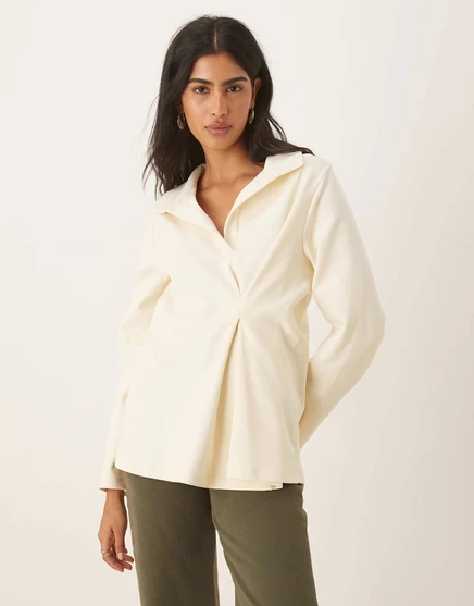 Плотный топ ASOS DESIGN кремового цвета с защипами cream