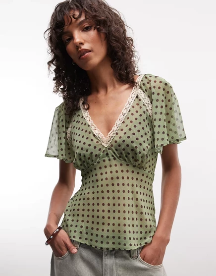 Женская шифоновая блузка Reclaimed Vintage Tea top, зеленая
