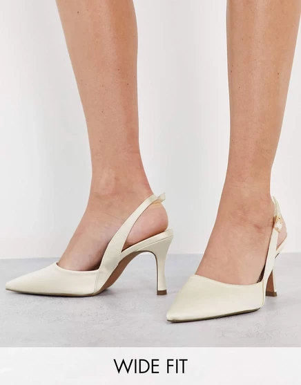 Туфли на шпильке с открытой пяткой ASOS DESIGN Wide Fit Samber цвета слоновой кости ivory satin
