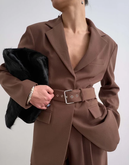Женский пиджак TopShop с поясом, шоколадный
