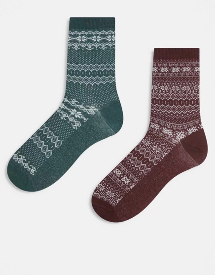 Мужские носки ASOS Design 2 пары, жаккардовые, красно-зеленые