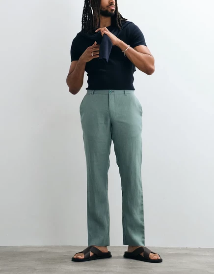 Мужские брюки Mango straight leg из 100% льна, мятные