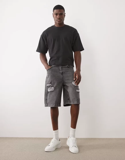 Мужские джинсовые шорты ASOS Design средней длины, рваные, черные