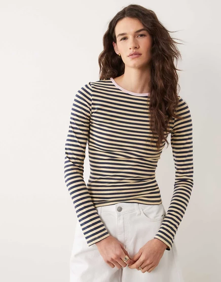 Топ в полоску с длинными рукавами и контрастным вырезом Miss Selfridge stripe