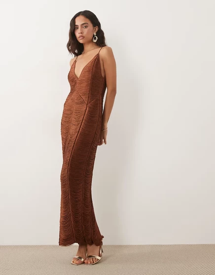 Женское миди-платье ASOS Design с бахромой, коричневое